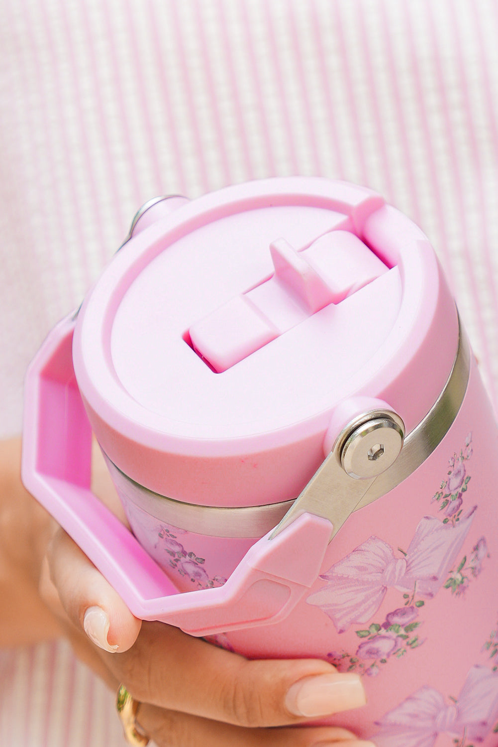 30OZ Bow Floral Print Flip Handle Straw Tumbler