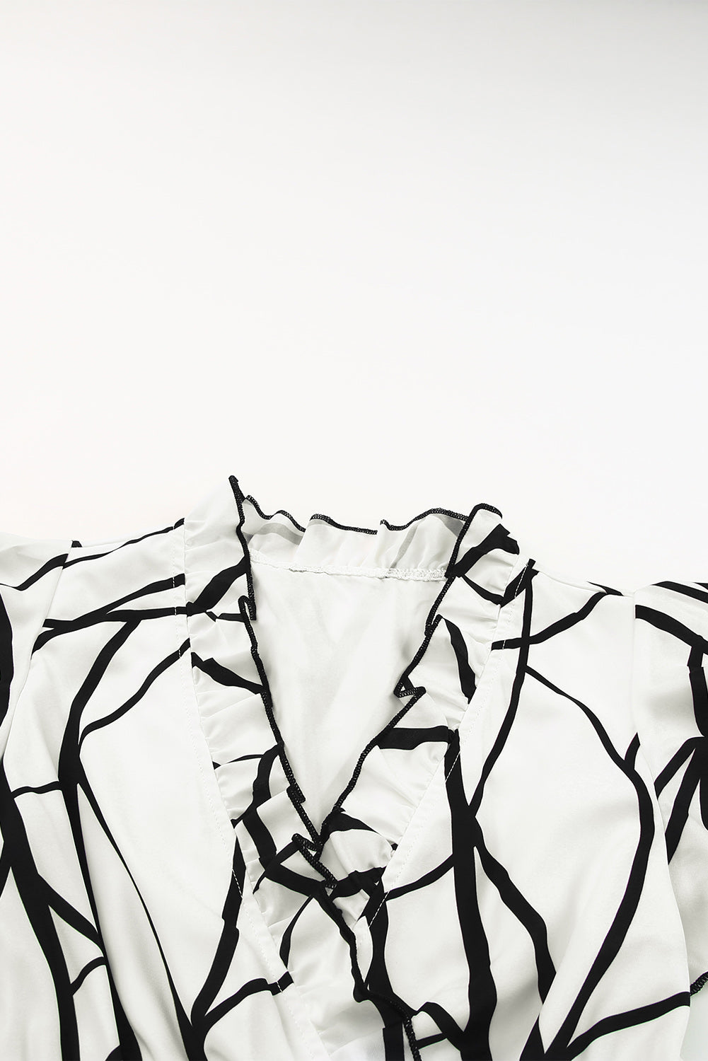 Abstract Vein V Neck Ruffle Maxi Dress