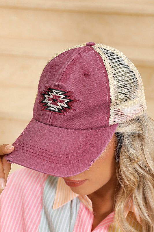Aztec Pattern Cotton Distressed Baseball Cap