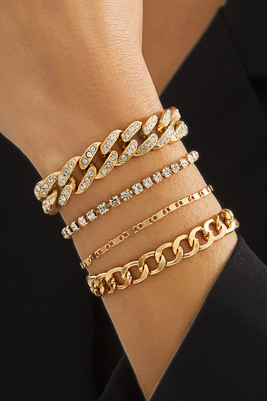 4pcs Rhinestone Decor Adjustable Chain Plated Bracelet Set