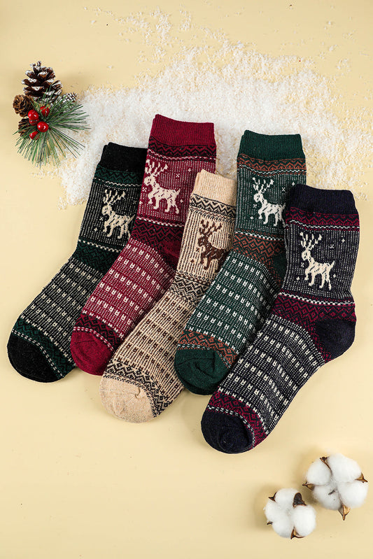 5 Pairs/Set Christmas Reindeer Soft Crew Socks