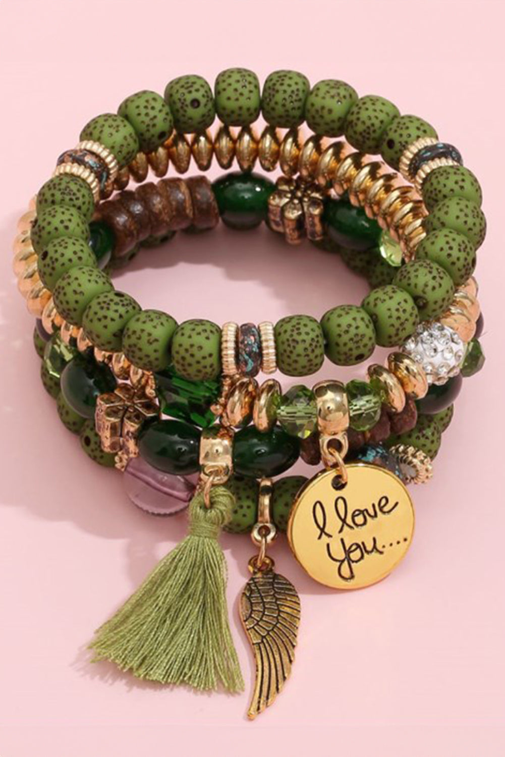 4pcs Boho Disc Tassel Wing Pendant Beaded Bracelet Set