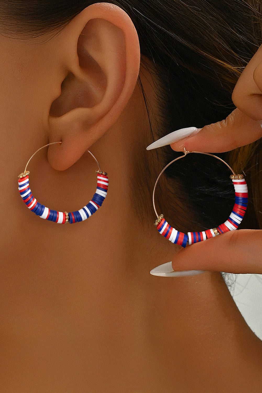American Flag Inspired Beaded Large Hoop Earrings