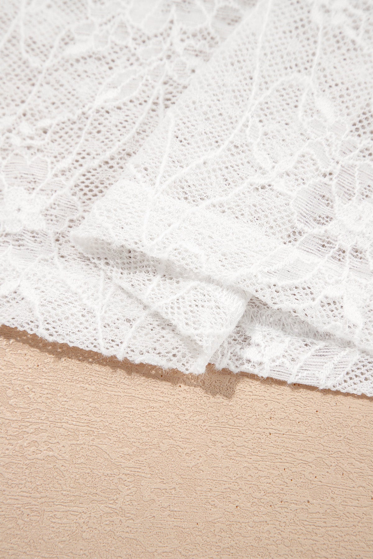 Beige Long Sleeve Sheer Mesh Lace Top