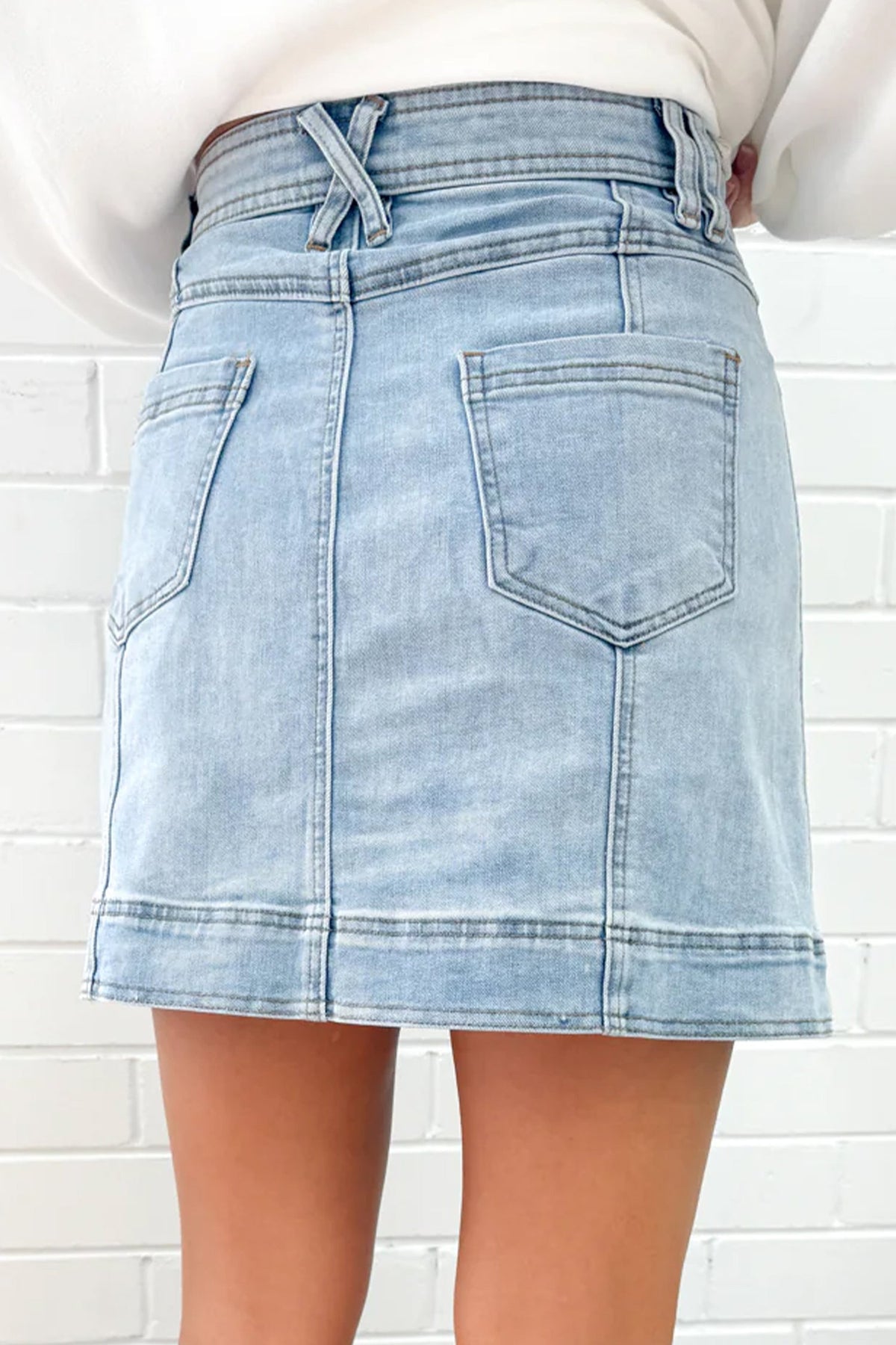 Beau Blue Exposed Seam Detail A-line Denim Mini Skirt