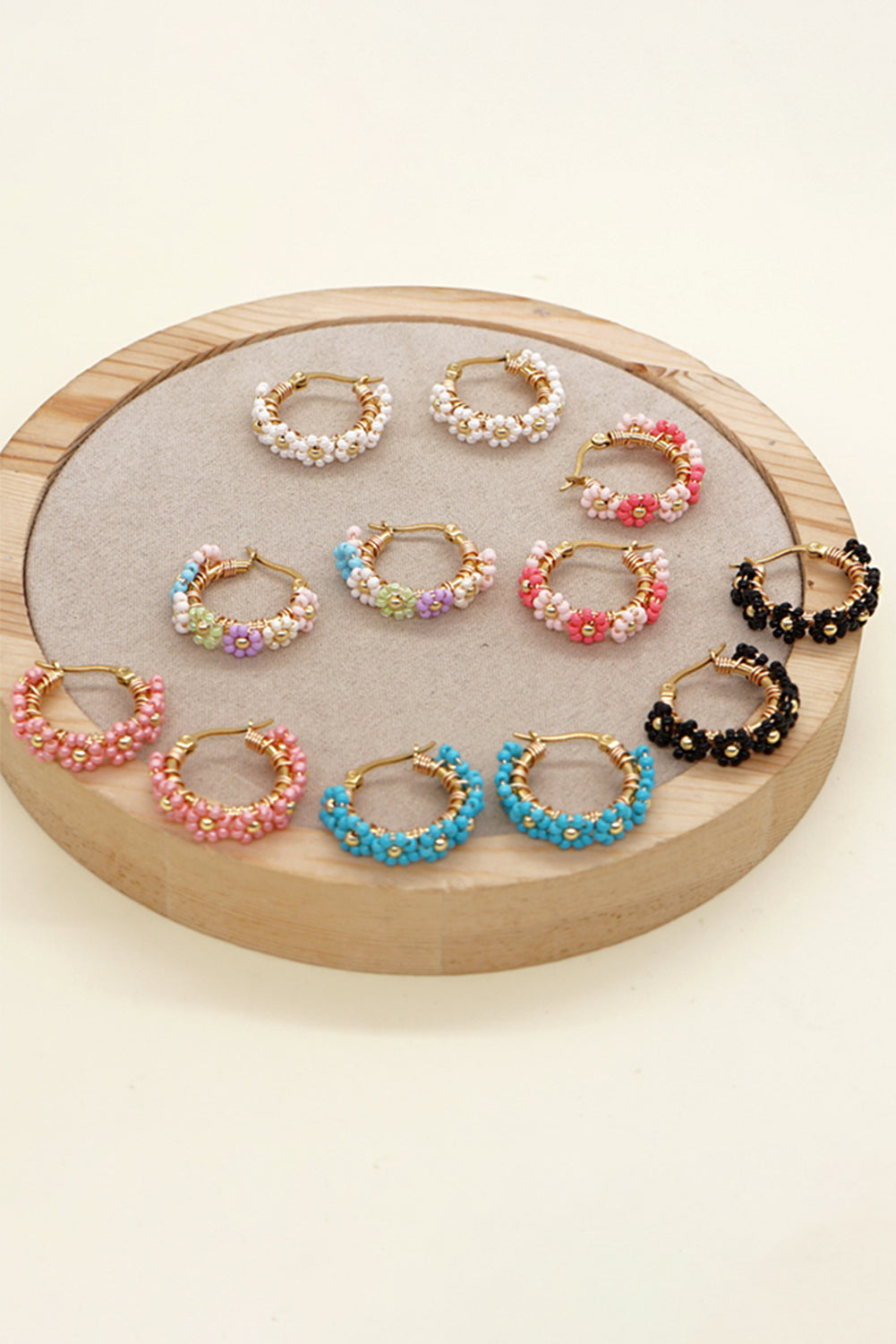 Beaded Flower Hoop Alloy Earrings
