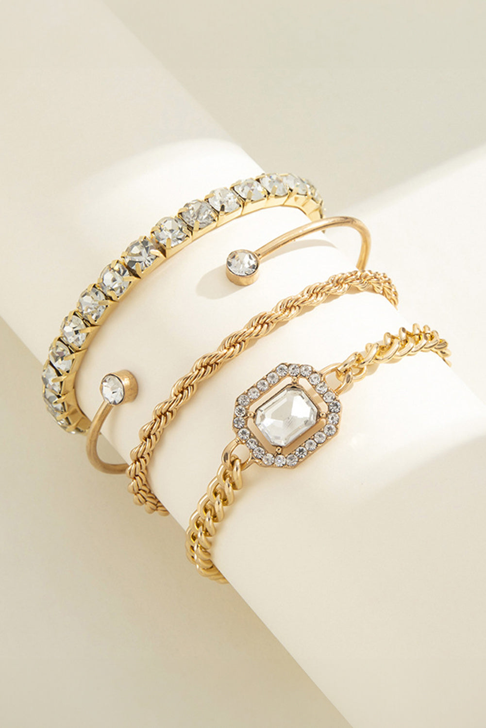 4pcs Diamond Chained Braided Bangle Bracelet Set