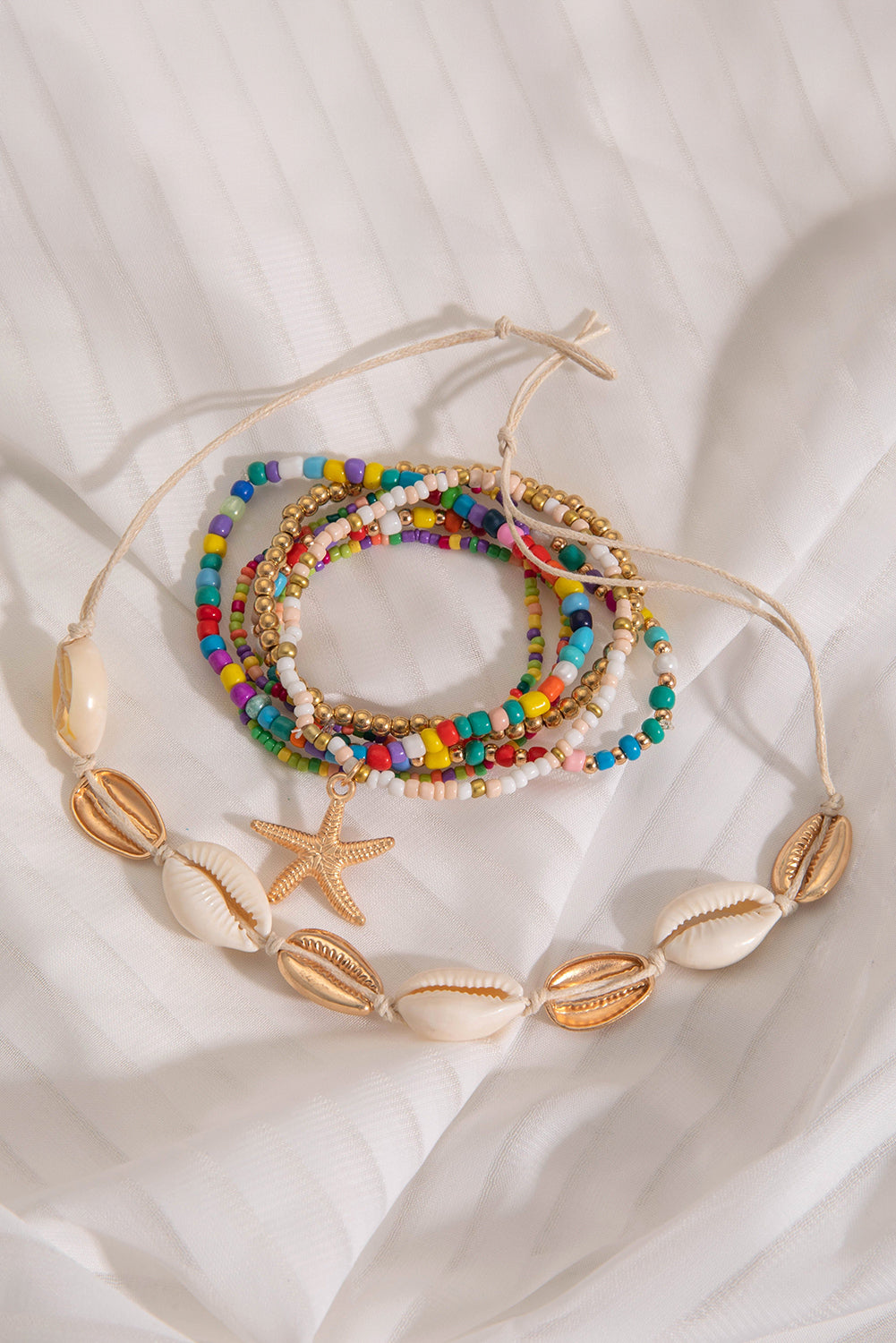 7pcs Starfish Seashell Beaded Bracelet Set