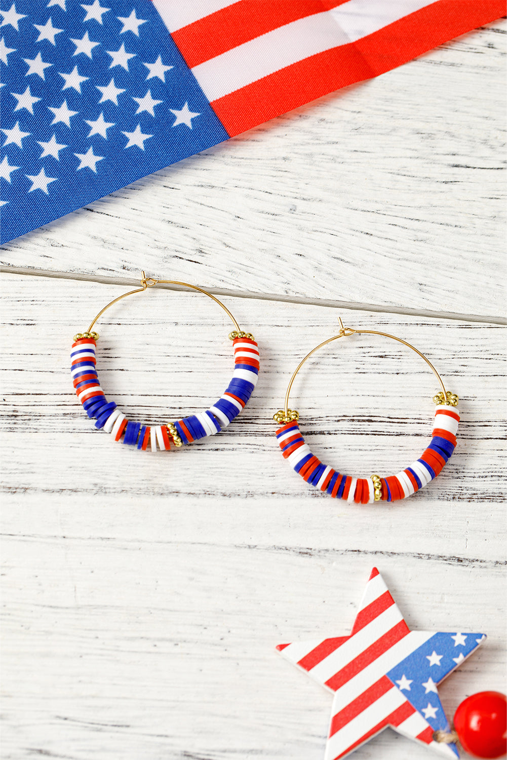 American Flag Inspired Beaded Large Hoop Earrings