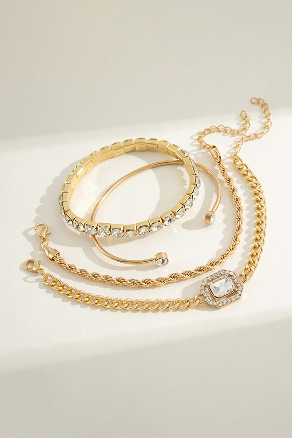 4pcs Diamond Chained Braided Bangle Bracelet Set