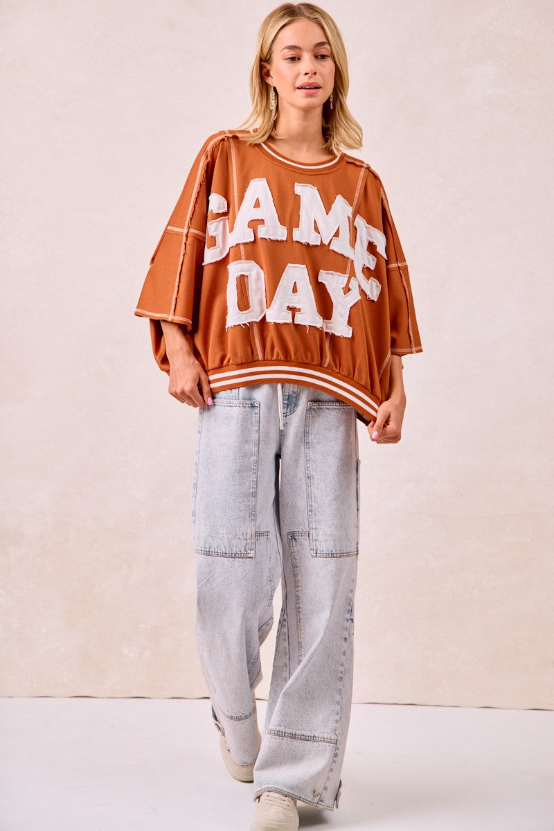 Gameday Patchwork Stitch Detail Top