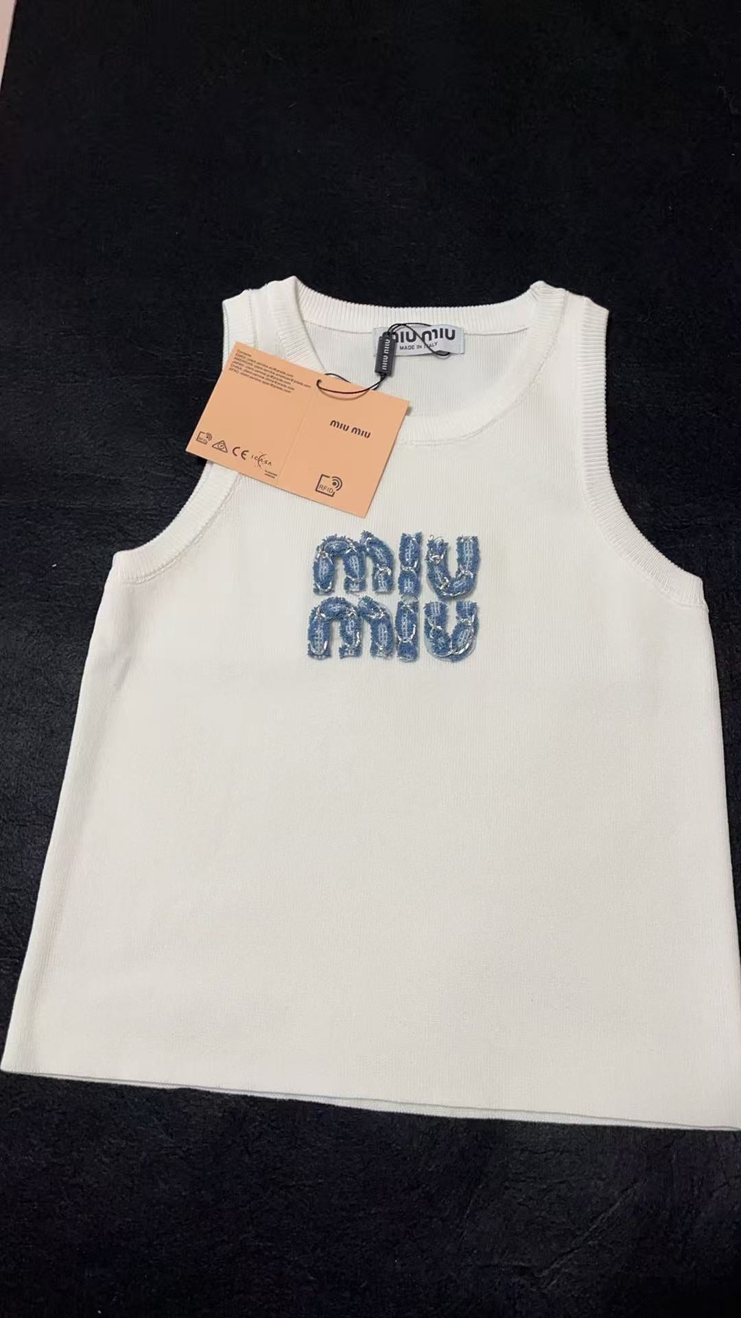 Miu Miu White Ribbed Tank Top
