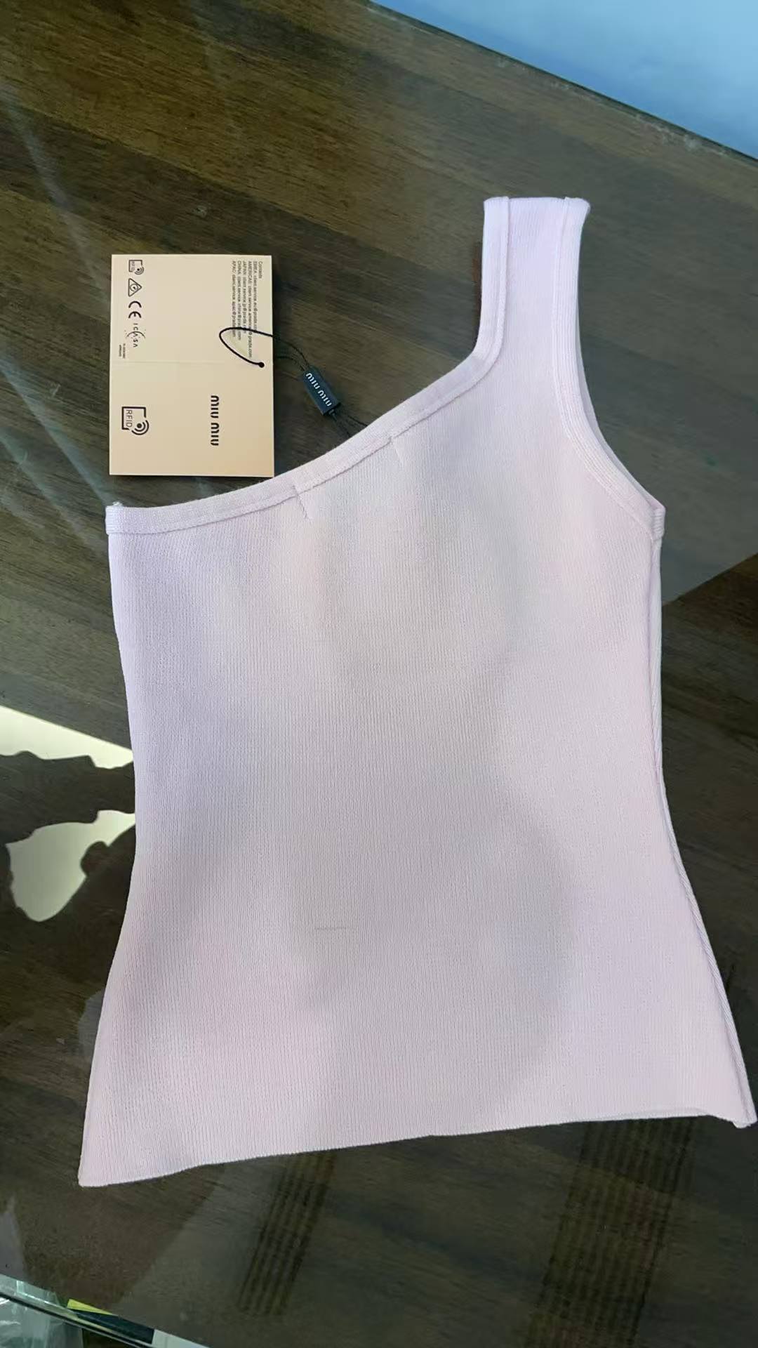 Miu Miu PINK One-Shoulder Tank Top with Crystal
