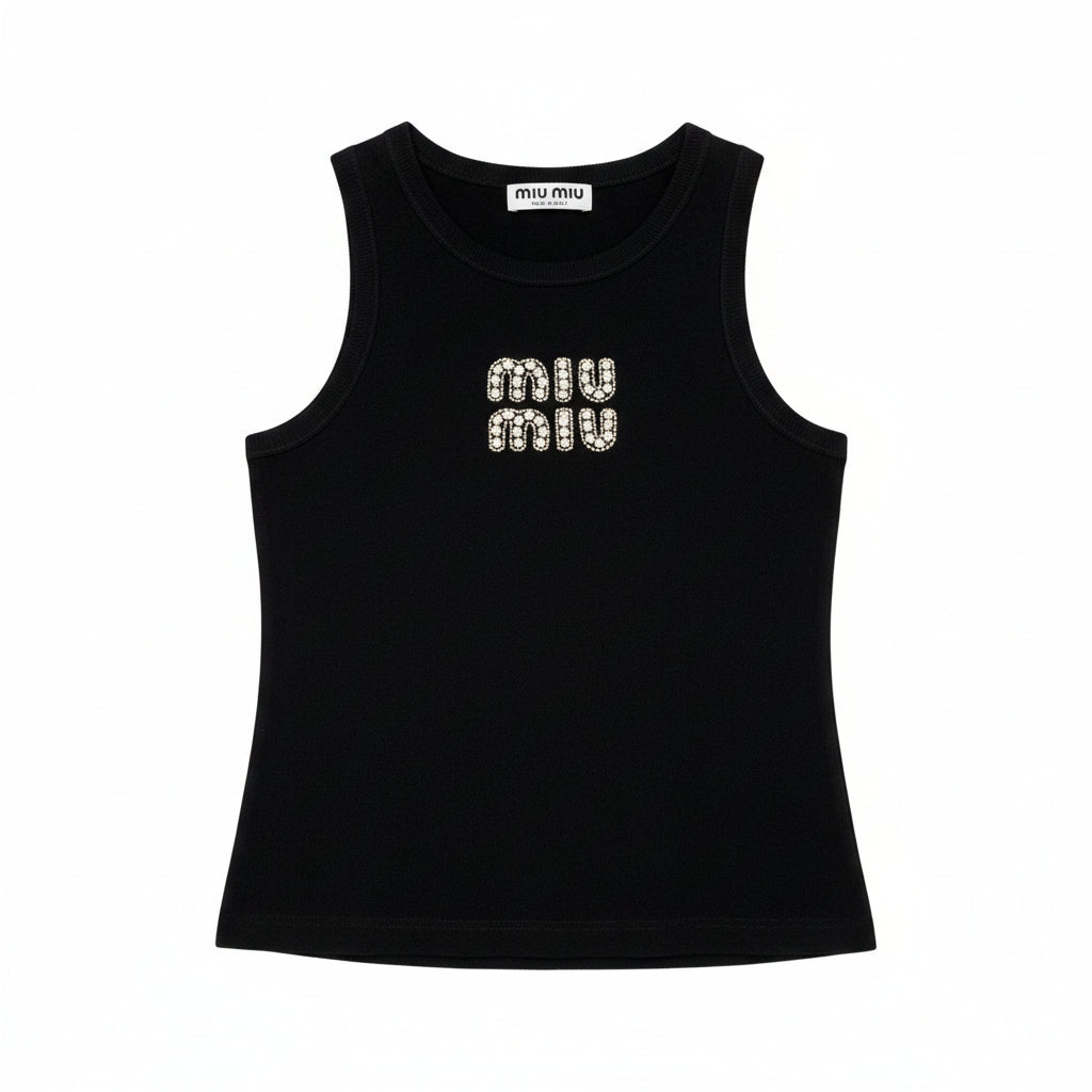 Miu Miu White Ribbed Tank Top