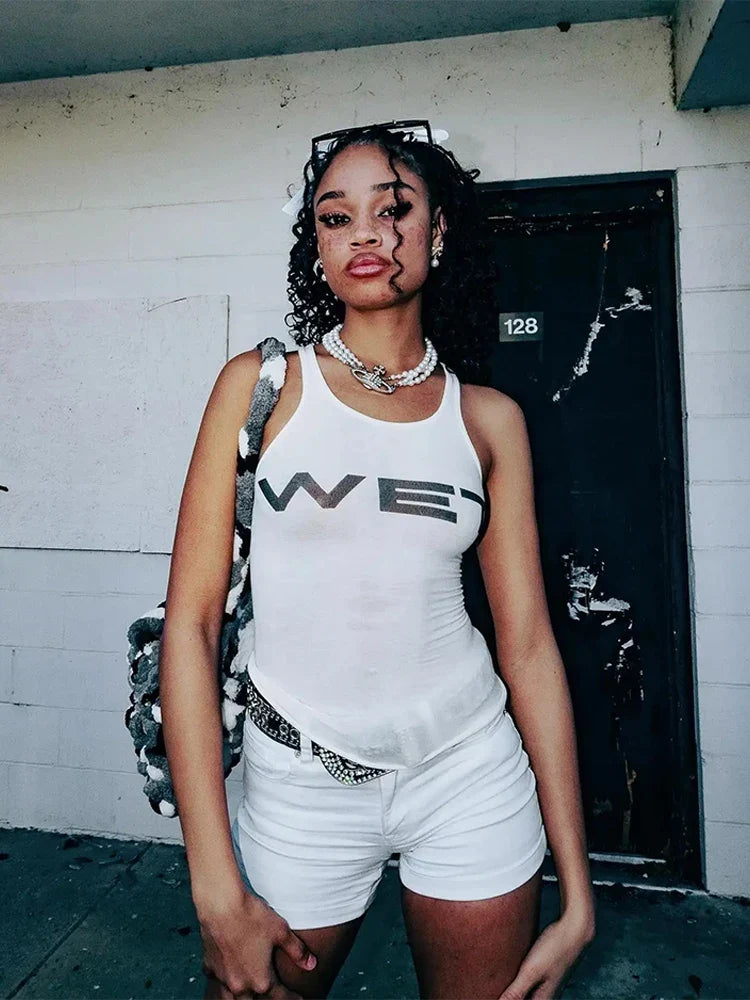 women vest Wet' U Neck Tank Top