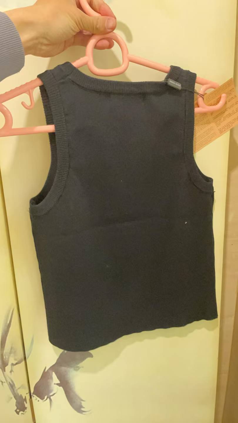 Miu Miu White Ribbed Tank Top with Black Crysta