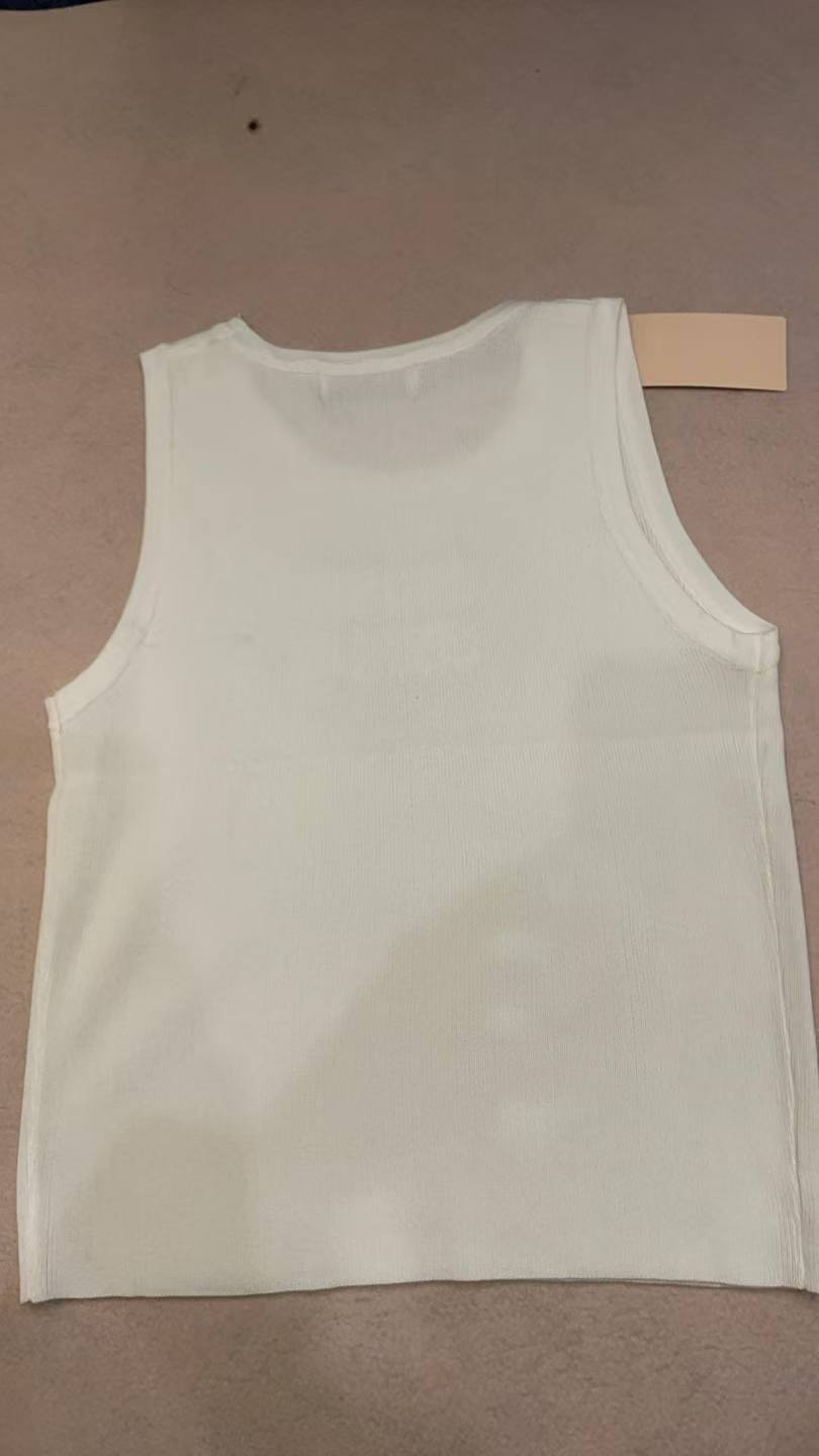 Miu Miu Women's Ribbed White Tank Top with Crystal Logo