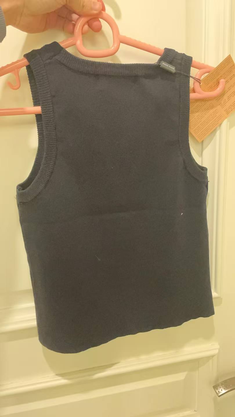 Miu Miu White Ribbed Tank Top with Black Crysta