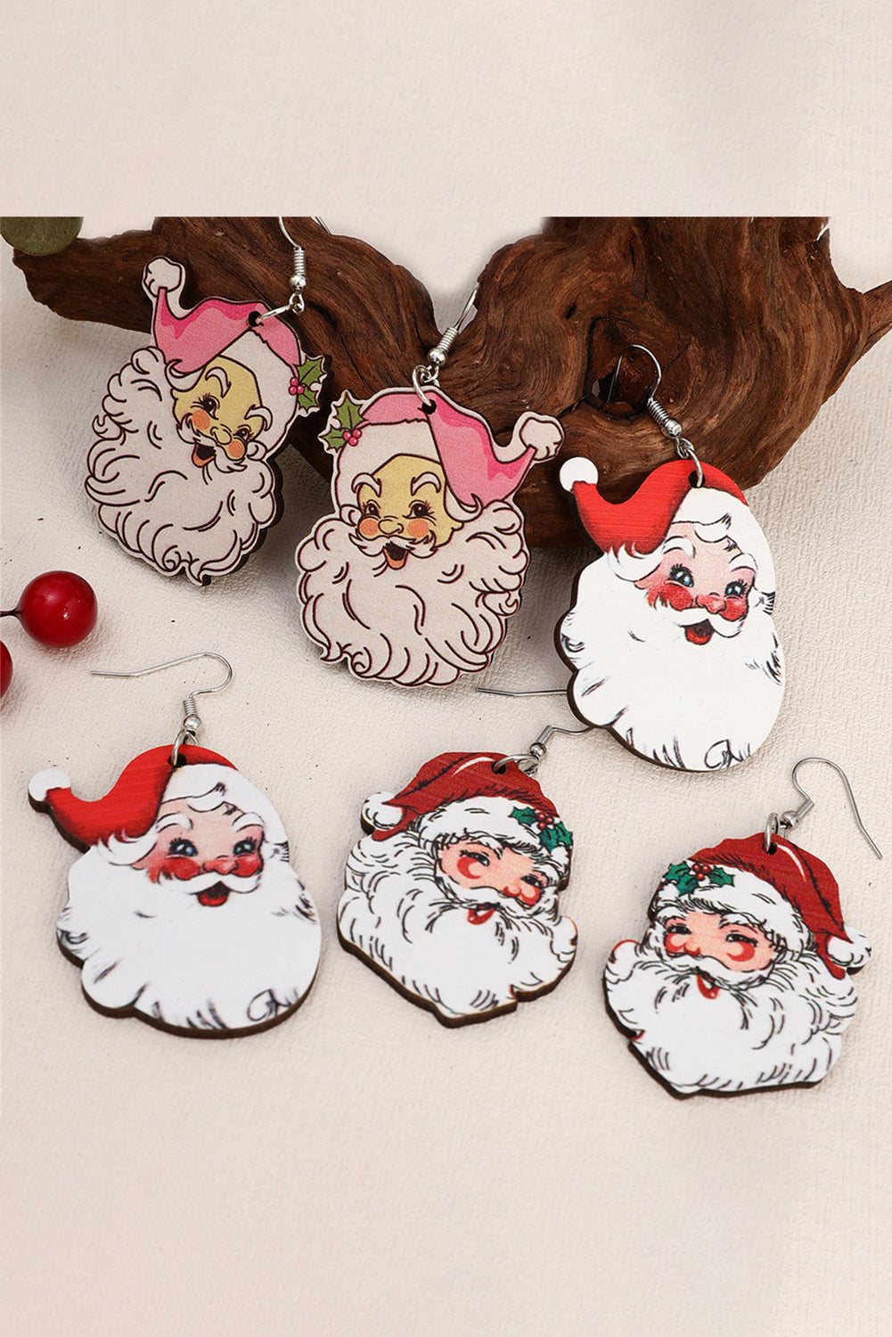 3 Pairs Christmas Santa Clause Pendant Hook Earrings