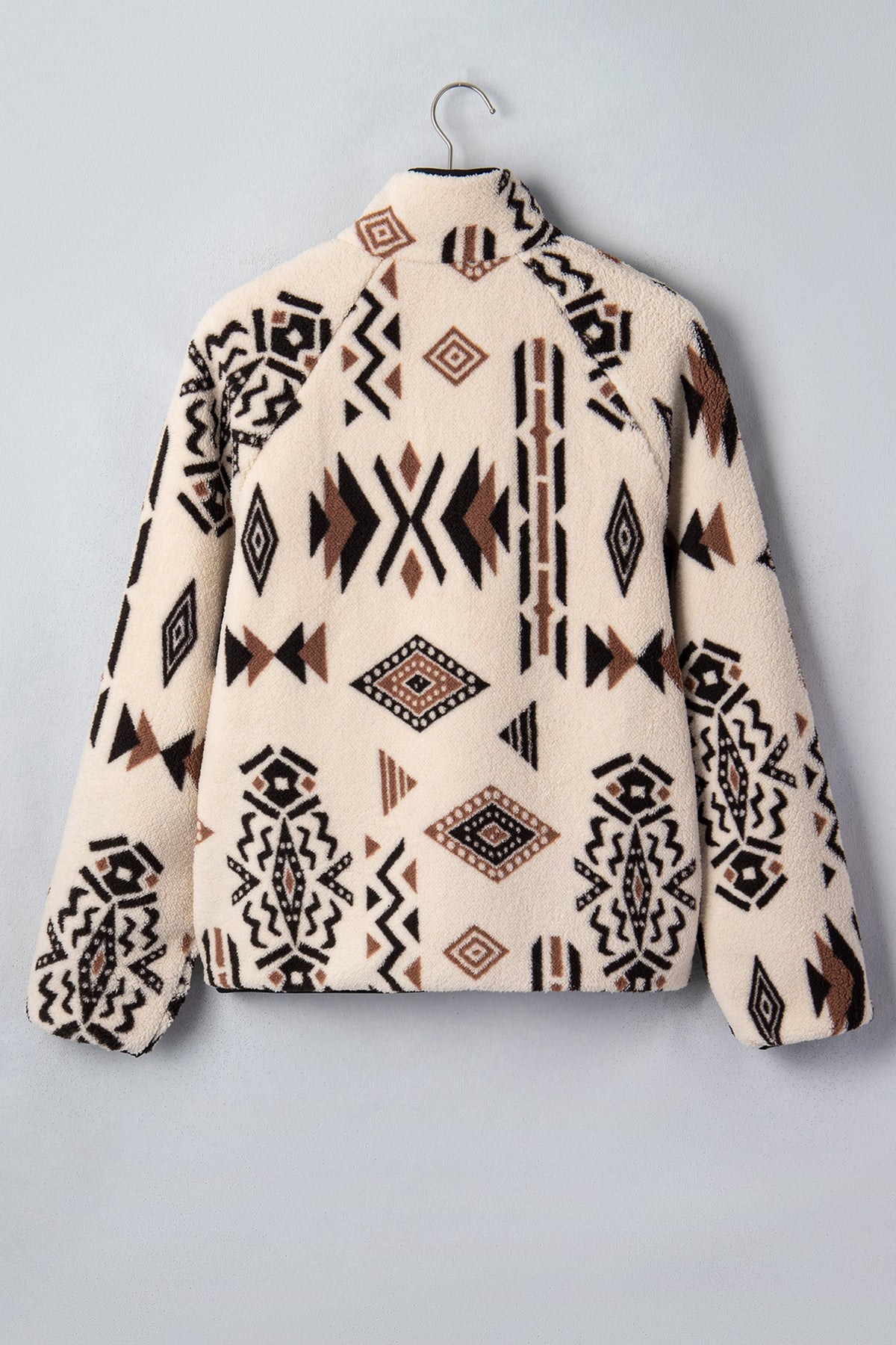 Beige Geometric Print Zip-up Placket Binding Tape Jacket