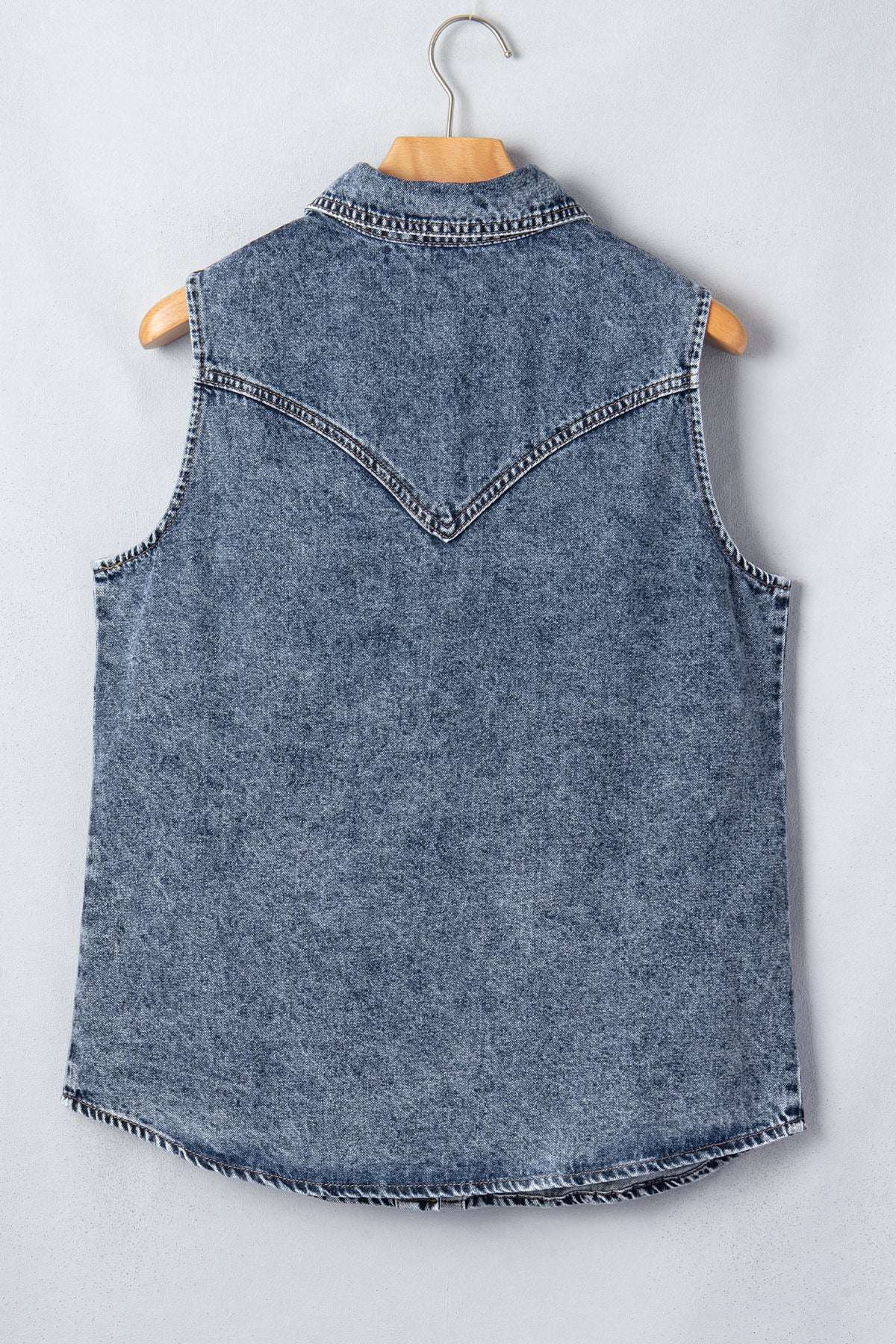 Ashleigh Blue Solid Denim Button Front Pocket Cowboy Vest
