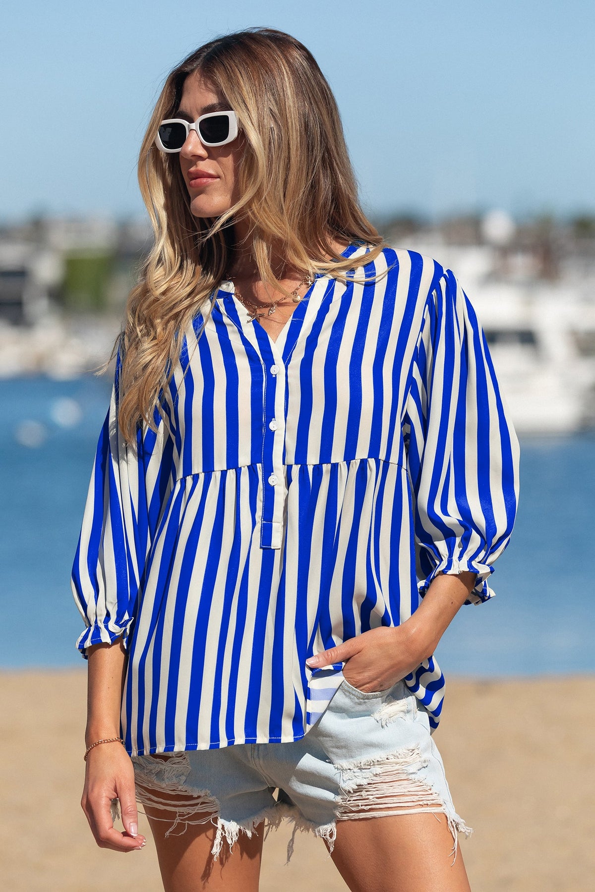 Balloon Sleeve Loose Button up Shirt