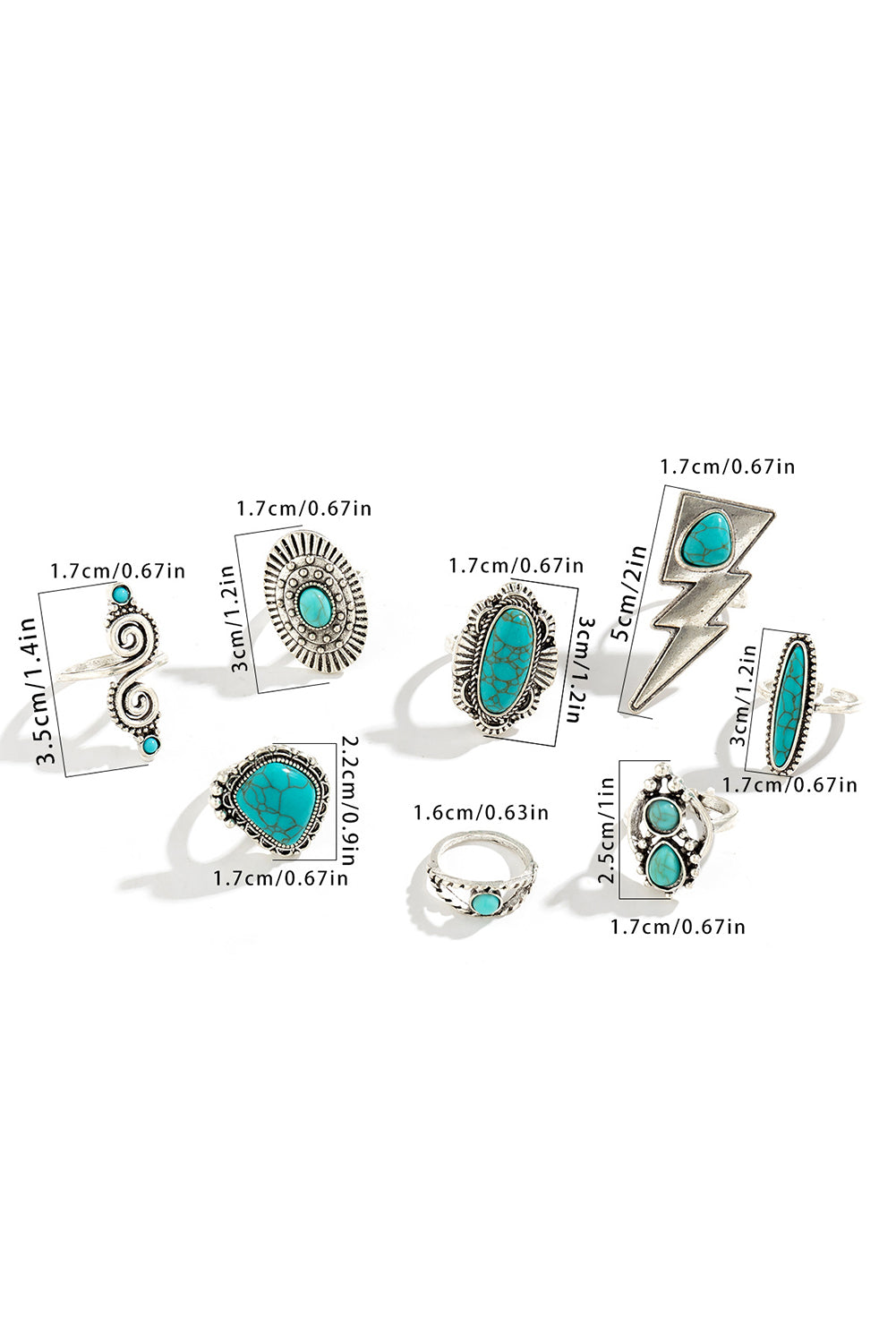8pcs Turquoise Inlay Western Ring Set