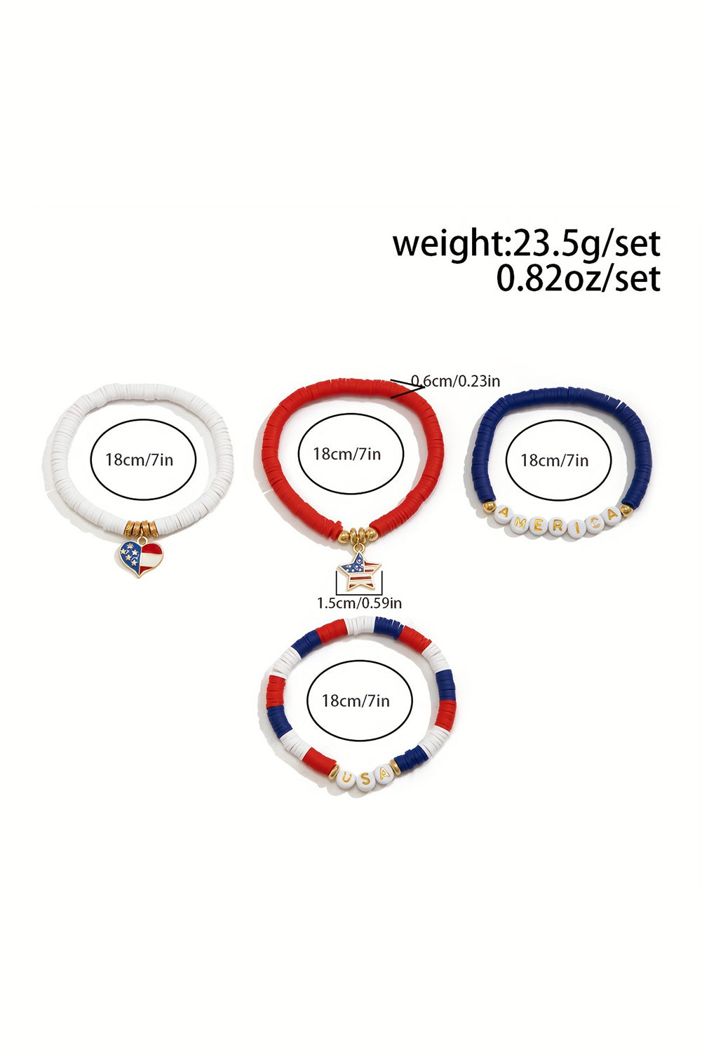American Flag Pendant Letter Beaded Bracelet Set