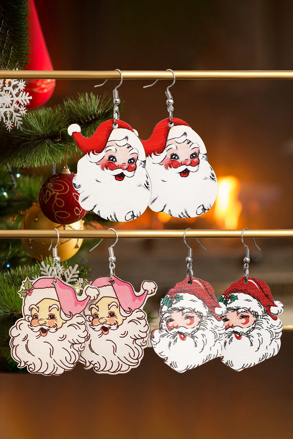 3 Pairs Christmas Santa Clause Pendant Hook Earrings