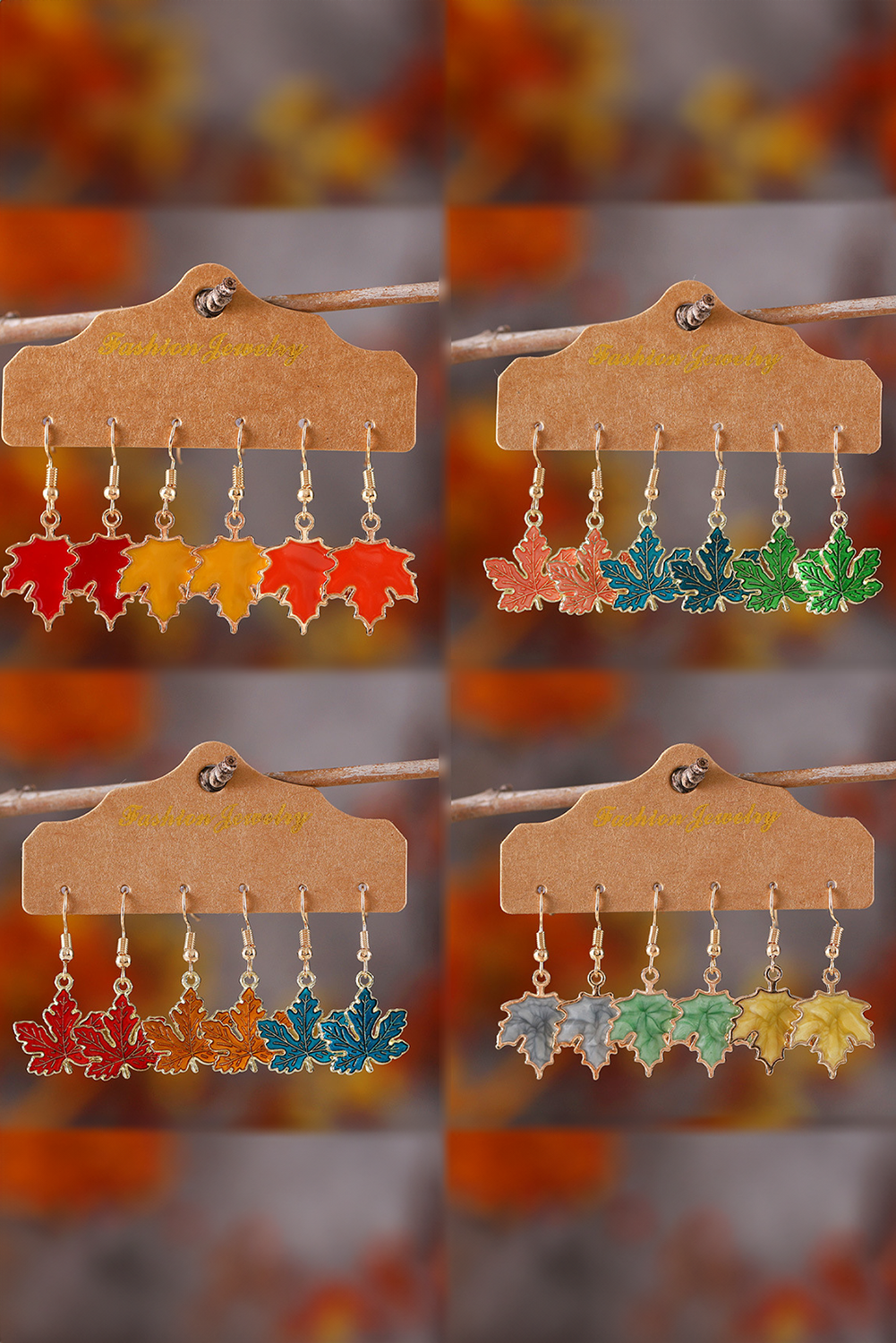 3 Pairs/Set Thanksgiving Maple Leaves Hook Dangle Earrings