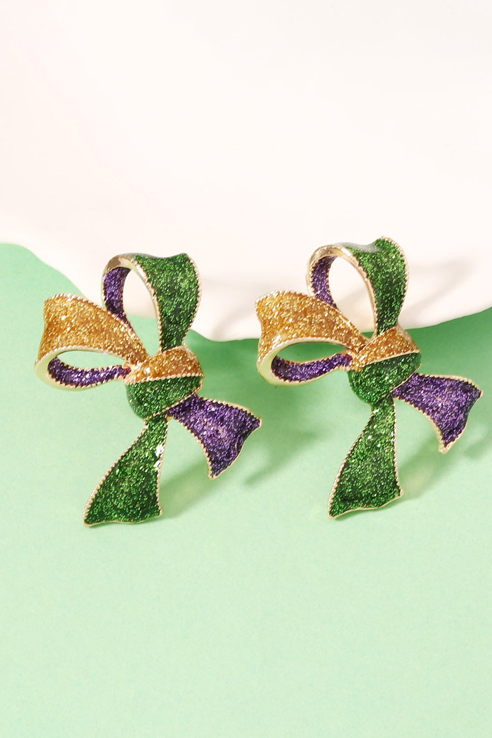 3D Mardi Gras Bow Dazzling Earrings