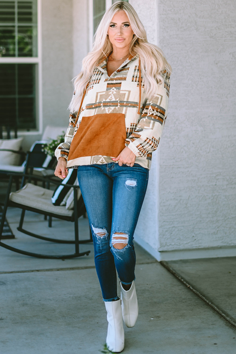 Aztec Kangaroo Pocket Half-Zip Hoodie