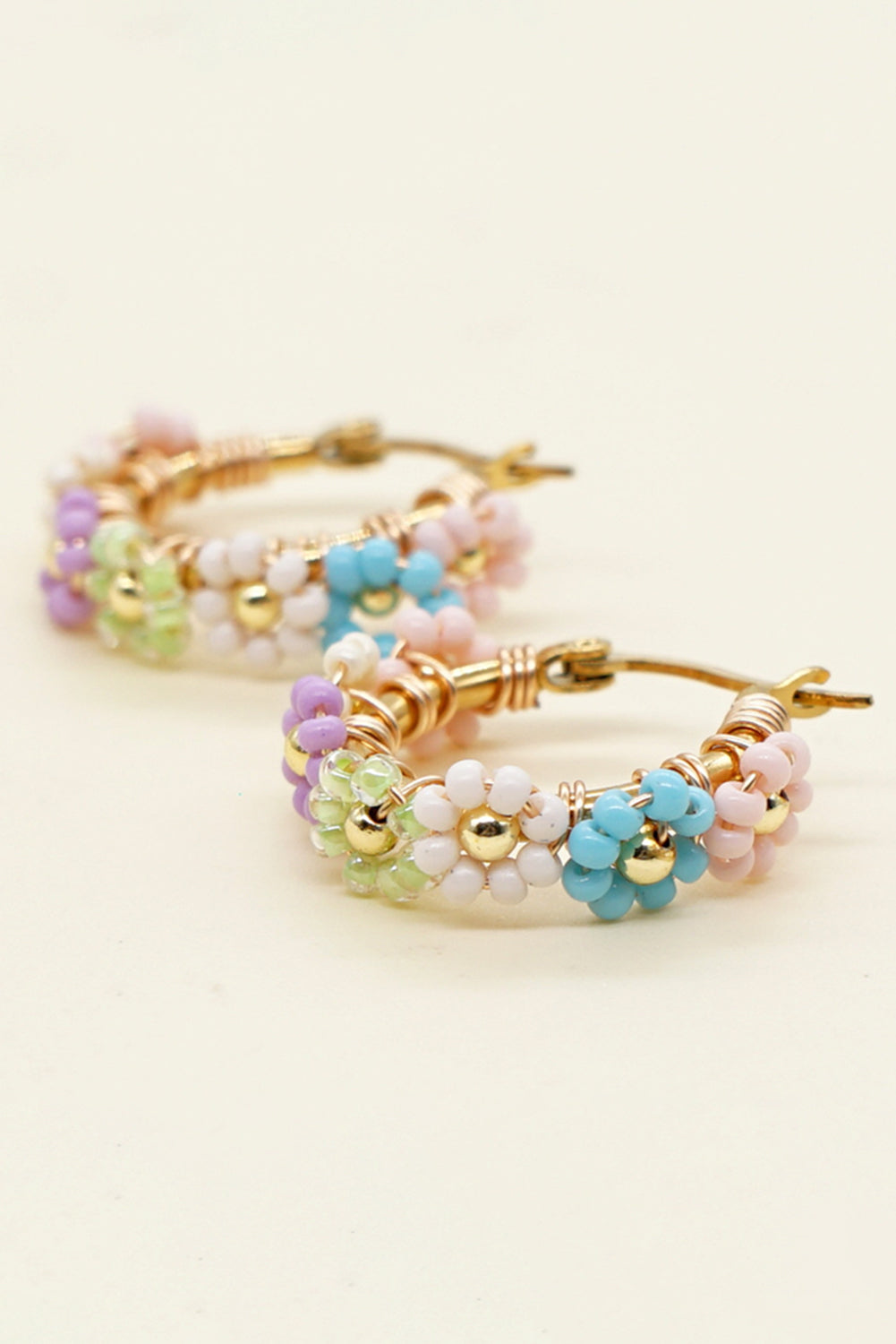 Beaded Flower Hoop Alloy Earrings