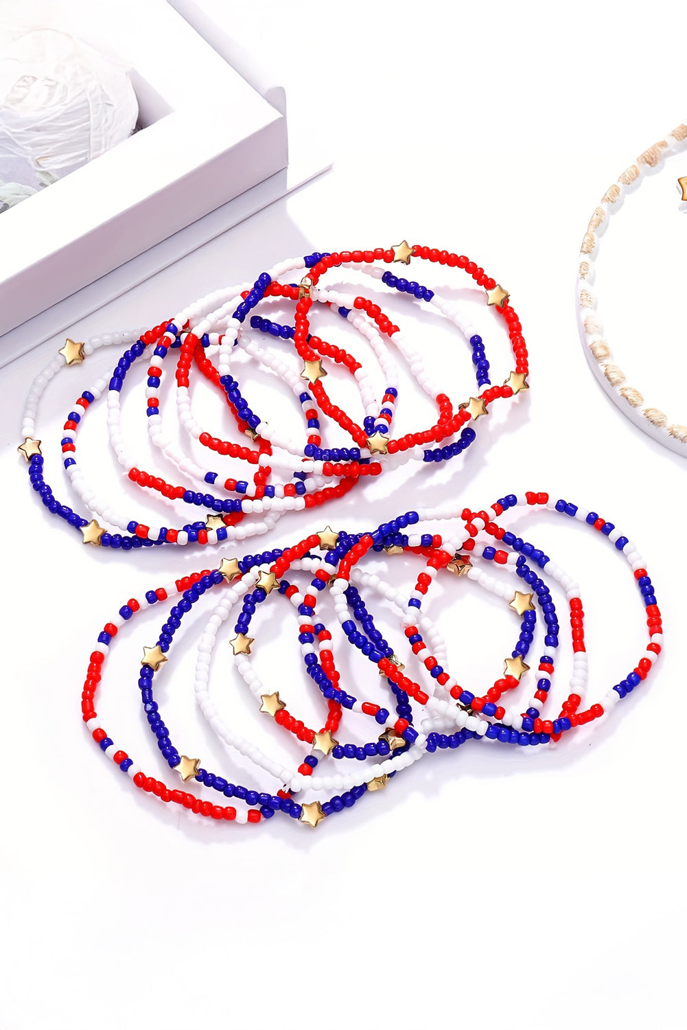American Flag Star Beaded Multi Layer Bracelet Set