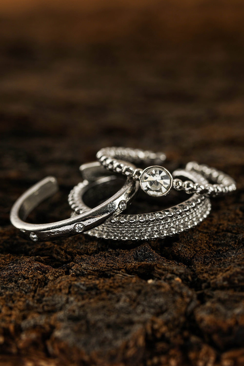 3pcs Rhinestone Alloy Opening Ring Set