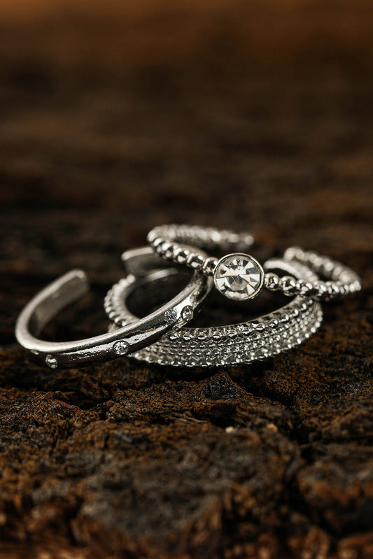 3pcs Rhinestone Alloy Opening Ring Set