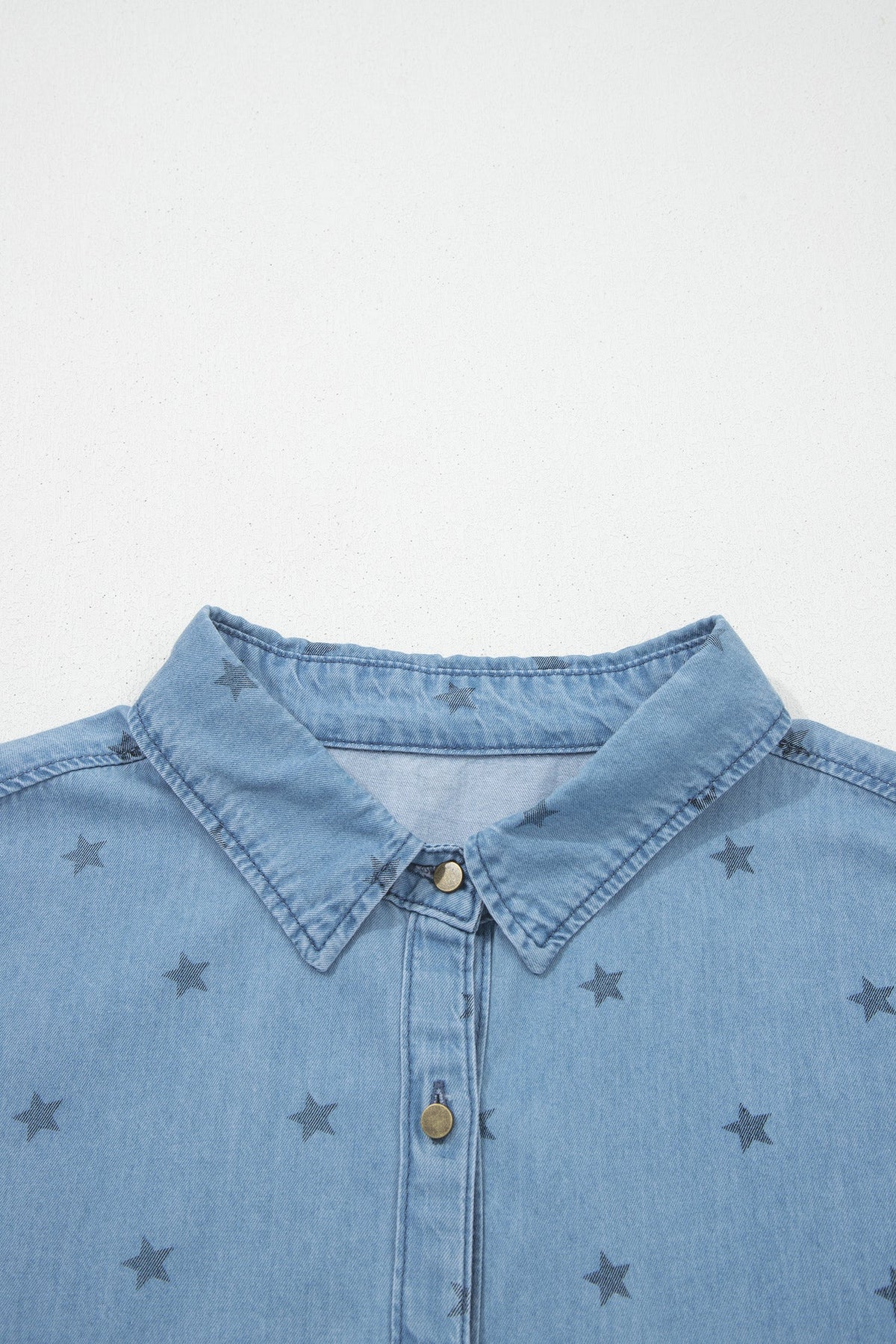 Beau Blue Star Allover Print Short Sleeve Denim Shirt