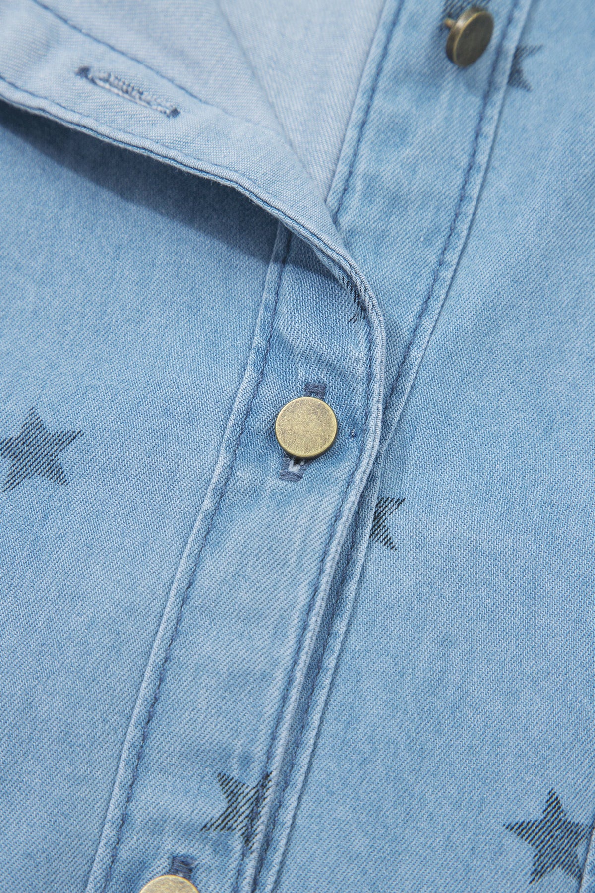 Beau Blue Star Allover Print Short Sleeve Denim Shirt