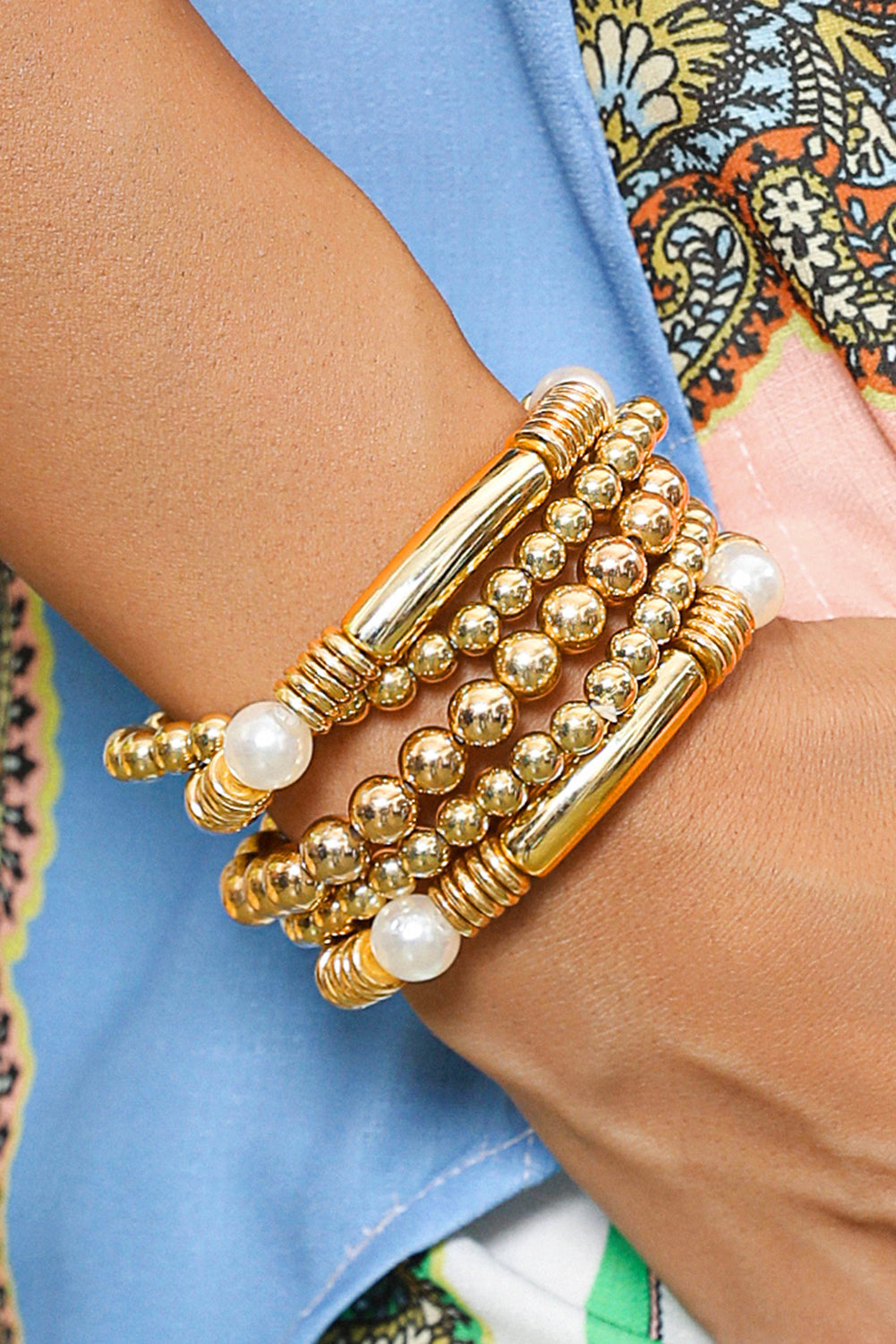 5pcs Pearl Plated Beaded Bracelet Set