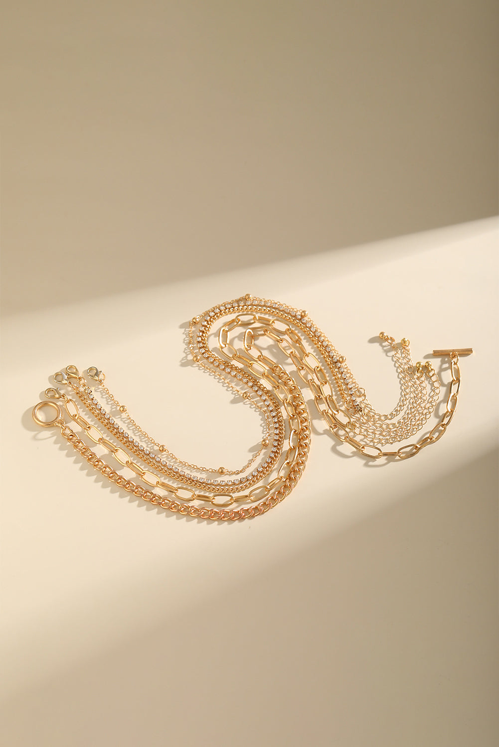 5pcs Layered Rhinestone Plated Chain Collarbone Necklaces Set