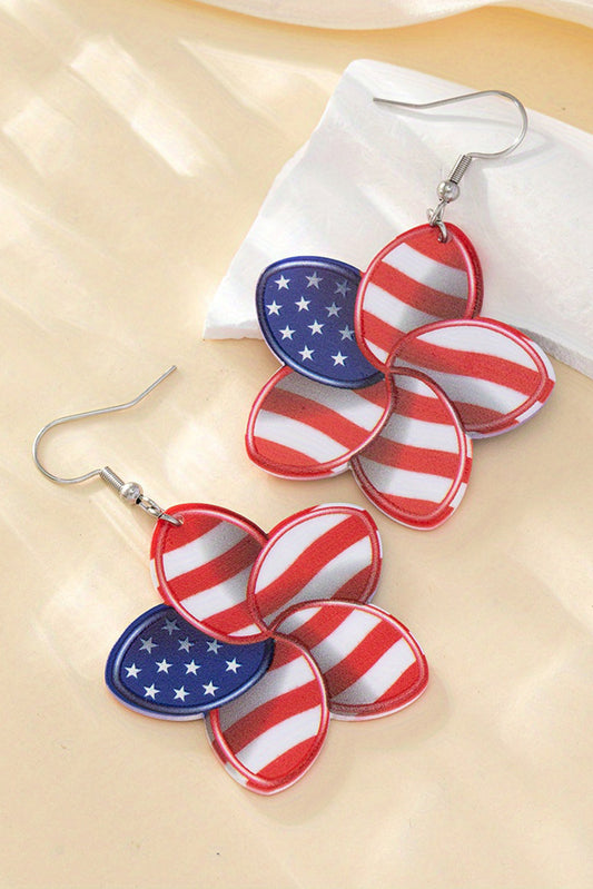 American Flag Printed Flower Shape Hook Earrings