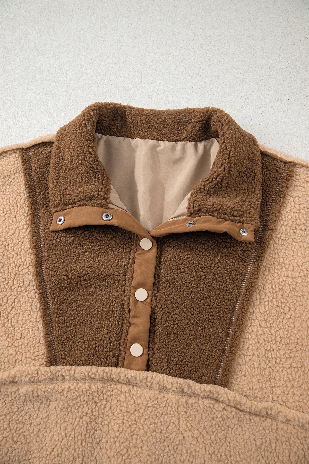 2-tone Color Block Patchwork Half Button Sherpa Sweatshirt