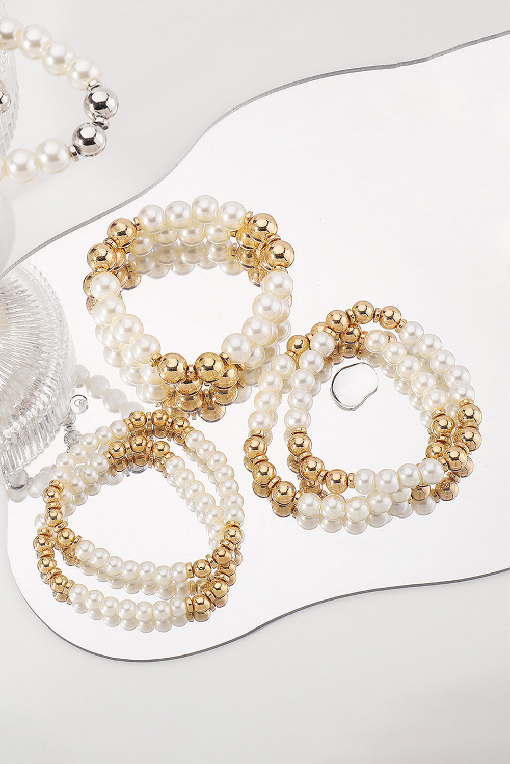 5pcs Pearl Plated Beaded Bracelet Set