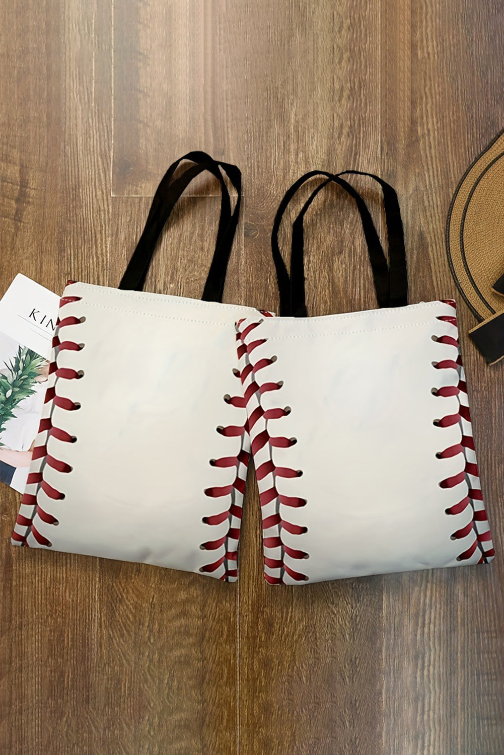 Baseball Print Canvas Tote Bag