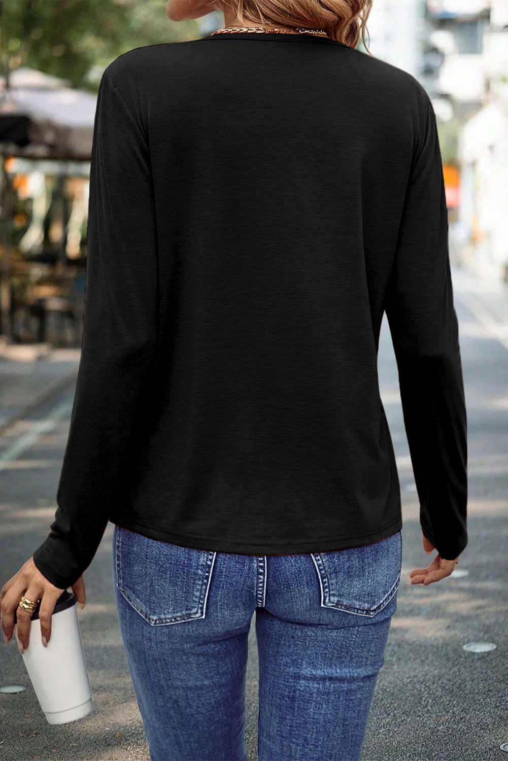 Asymmetric Seam Detail Solid Color Long Sleeve Top