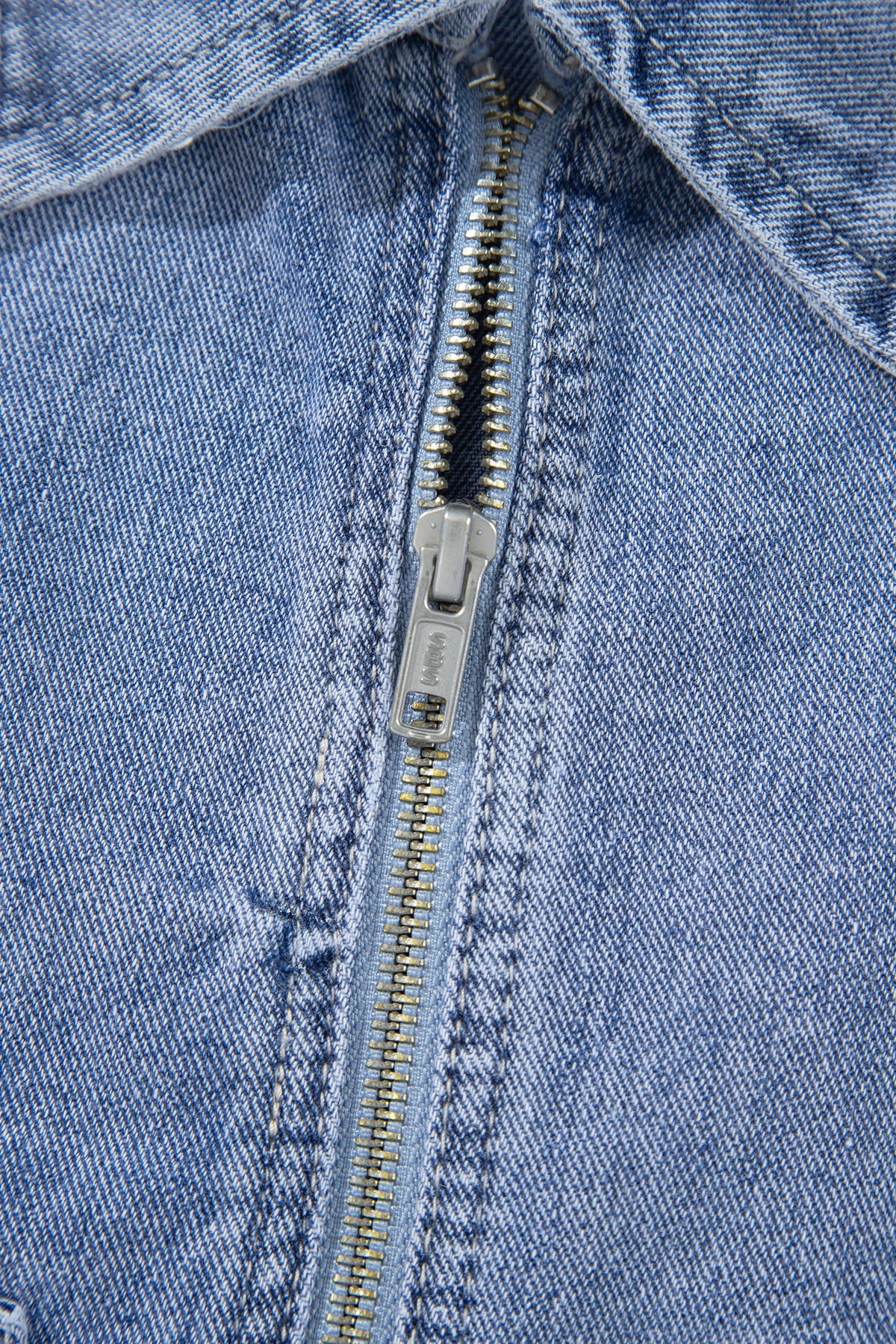 Beau Blue Studded Metal Zipper Rivet Pockets Denim Jacket
