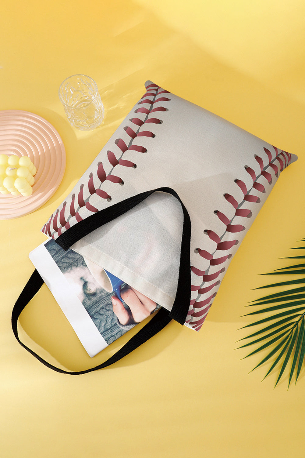 Baseball Print Canvas Tote Bag