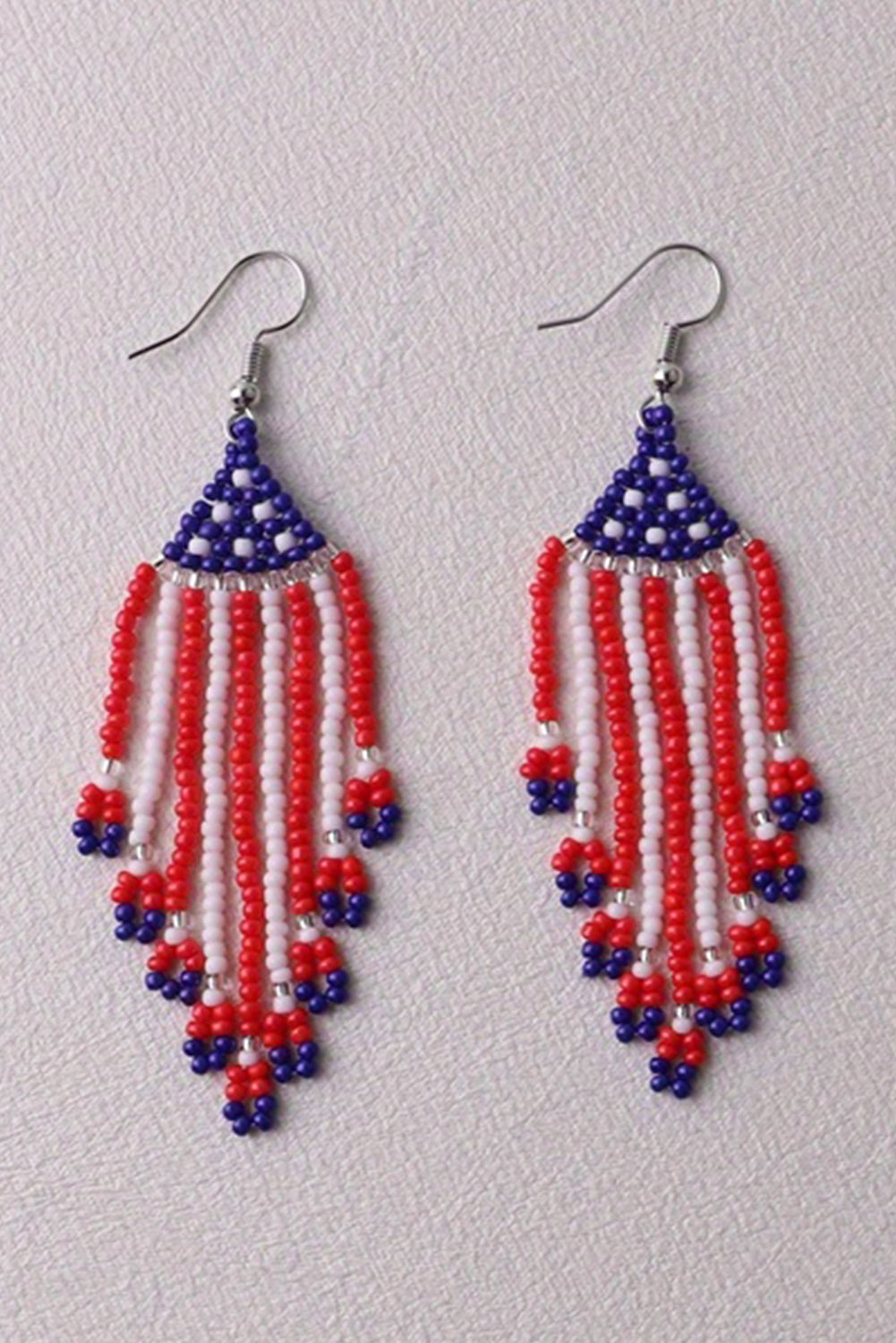 American Flag Beaded Fringed Hook Earrings