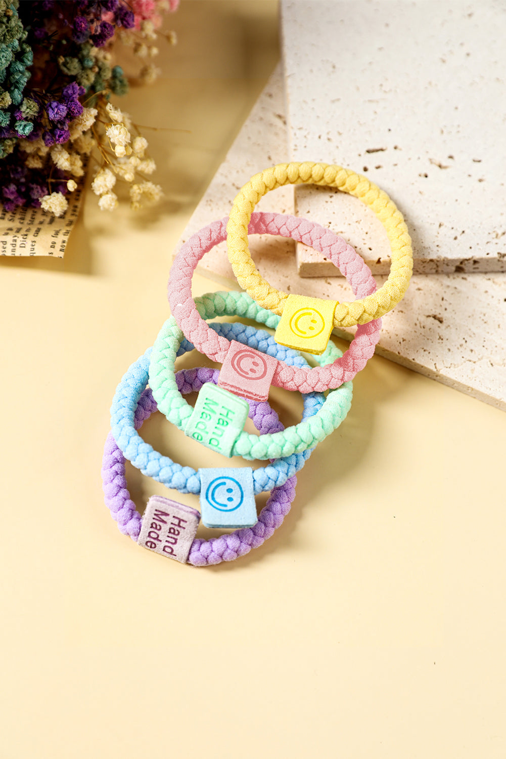 5Pcs Smile Face Tab Braided Hair Tie Set