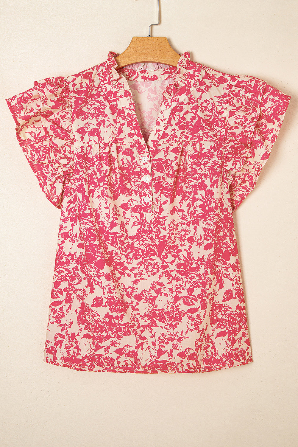 Allover Printed Half Button Neck Ruffle Sleeve Blouse